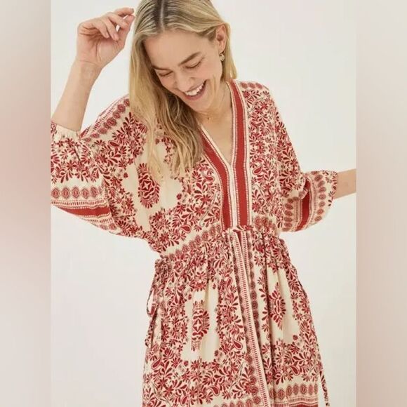 FatFace Effie Boho Bandana Midi Dress pockets in Natural Size Large EUC - Picture 1 of 10